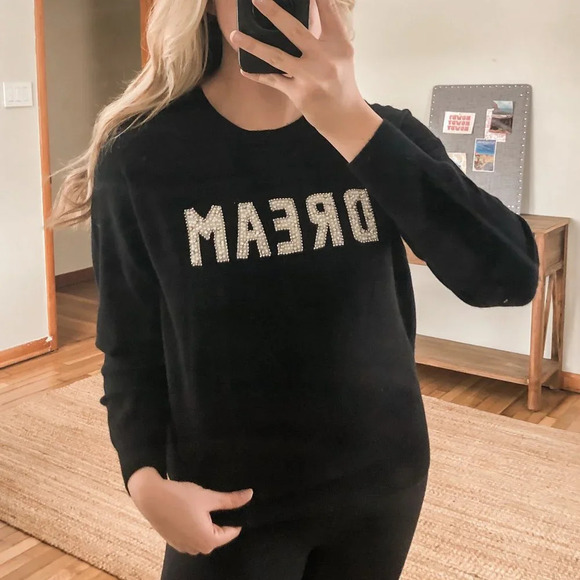 NEW Sandro Paris Dream Pearl Wool Cashmere Blend Tight Knit Black Sweater S NWT - Picture 1 of 8